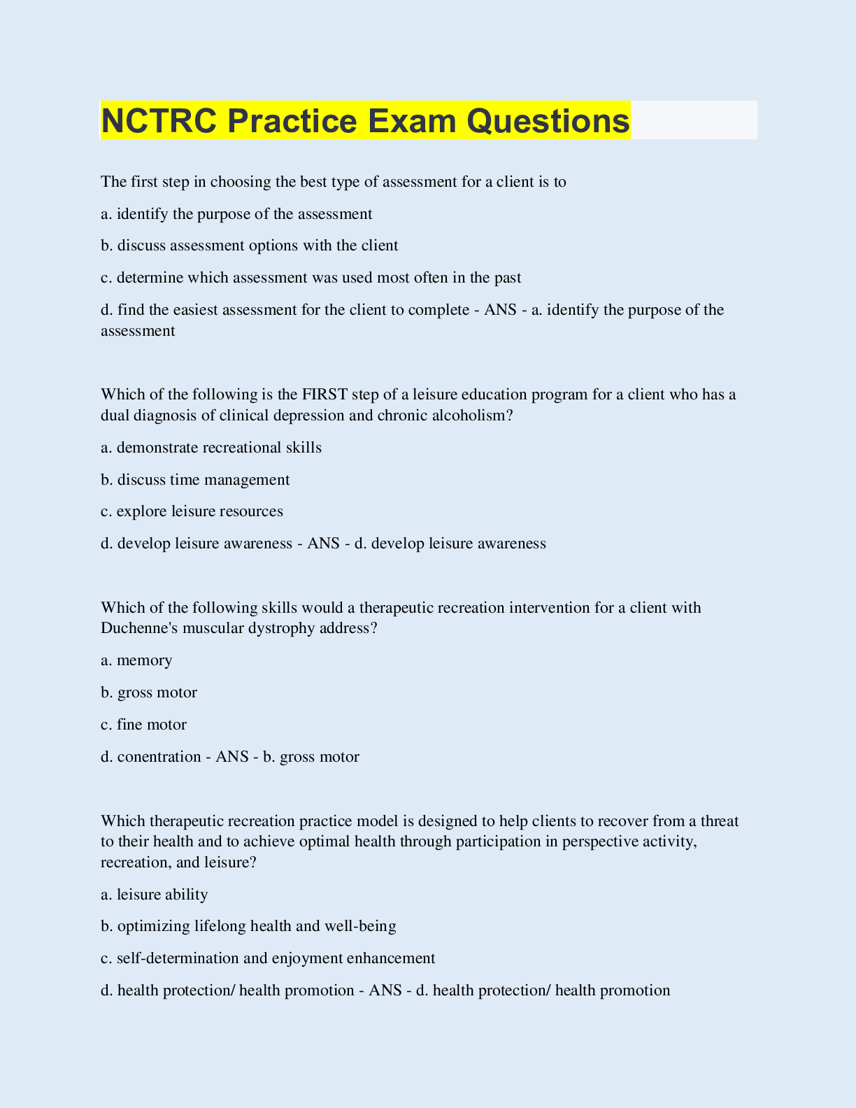 Preview of NCTRC Practice Exam Questions